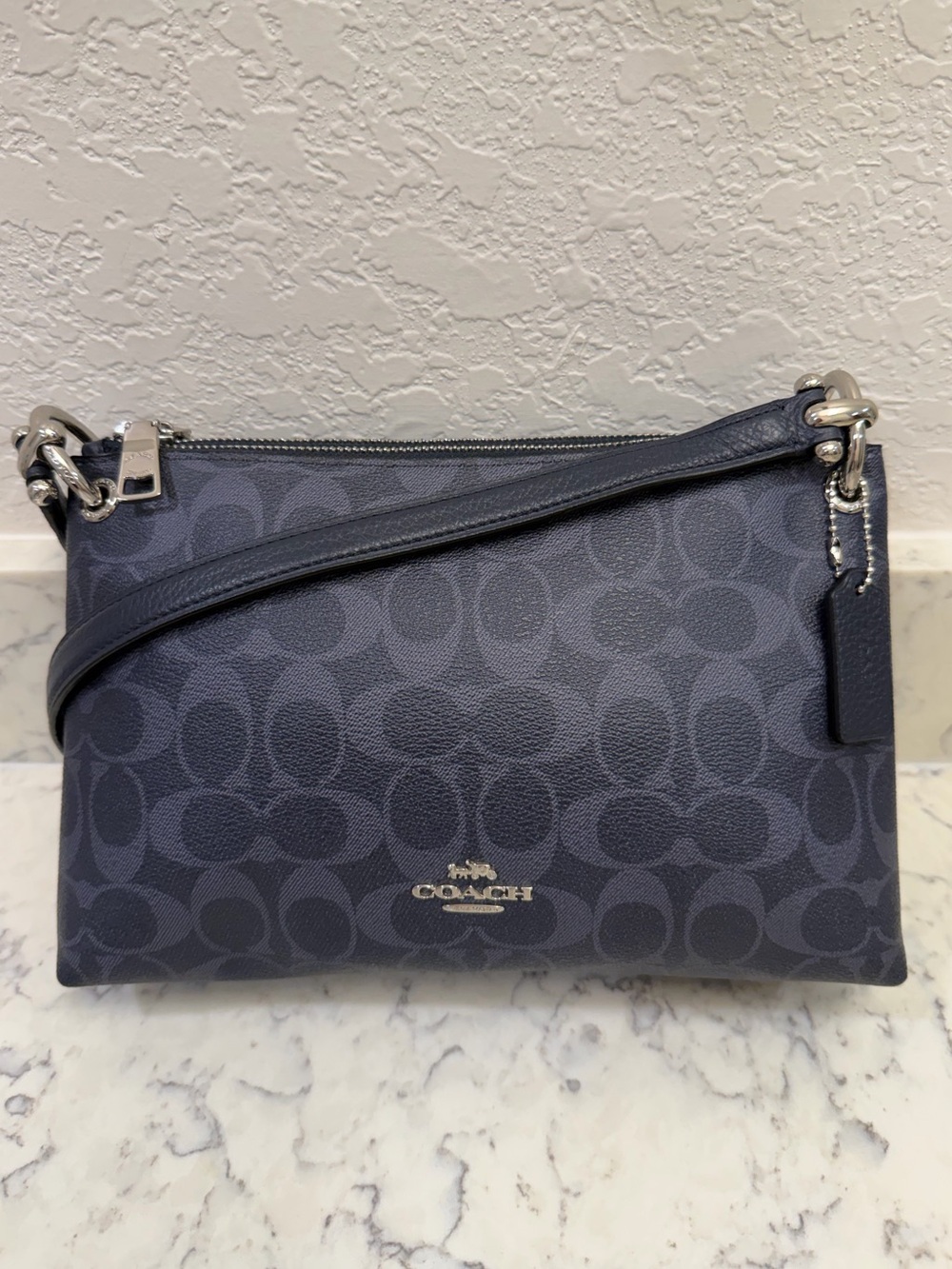 Coach Mia Crossbody 91511 Signature Canvas Navy Blue Crossbody Bag